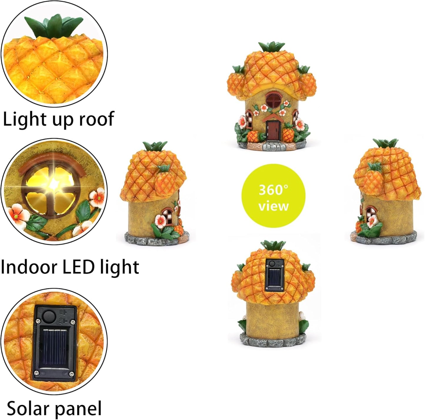 Solar Fairy Garden Houses - Fairy Garden Accessories Pineapple Houses for Outside Porch Backyard Yard Lawn Flower Bed Decor