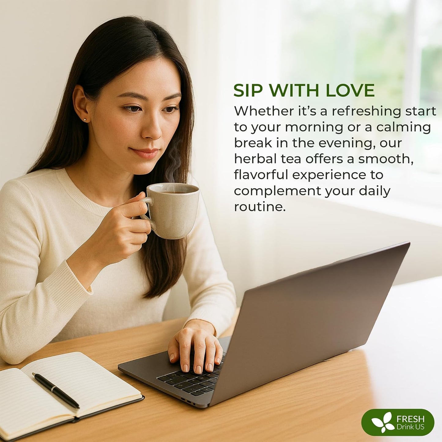 FreshDrinkUS, Memory Brain Booster Herbal Tea – 40 Tea Bags – Ginkgo Biloba, Gotu Kola, Lion's Mane & MCT Coconut Oil – Smooth, Earthy Flavor – Caffeine-Free – Daily Herbal Blend for Anytime Use