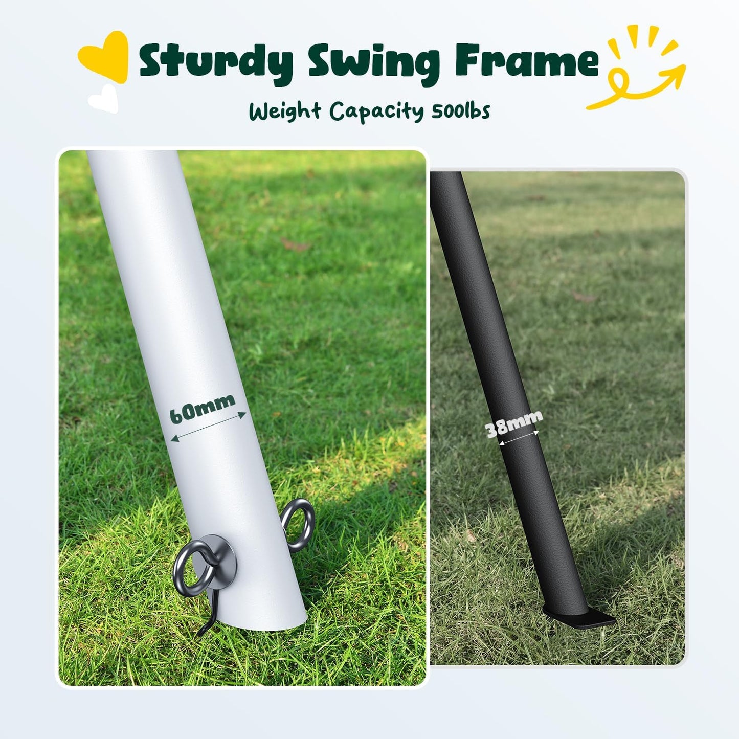 Hapfan 7.5ft Tall Swing Sets for Backyard, 500lbs Heavy Duty Swing Set for Kids and Adults with Spider Swing and Belt Swing, Outdoor Playground Sets for Backyards (Green and White)