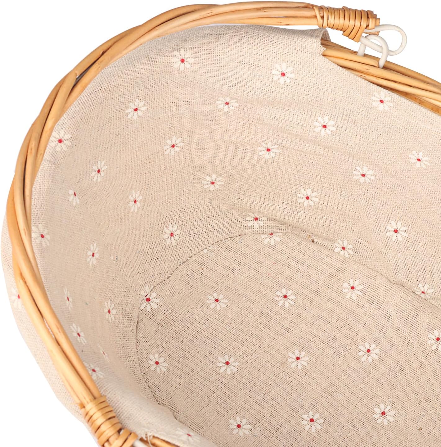 2 Pack Medium Size Wicker Basket with Handle, 12.6x9x4.7 inch Wicker Picnic Basket with Liner, Empty Gift Basket, Oval Willow Woven Basket for Fruit, Candy, Gathering, Wedding, Picnic, by,GNIEMCKIN