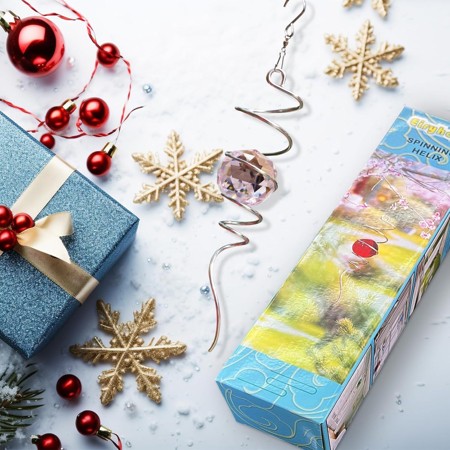 Gazing Ball Spiral Tail with Pink Crystal Orb | Sparkling Wind Spinner Stabilizer, Sun Catcher Rainbow Maker, Hanging Indoor/Outdoor Garden Decor & Gift Gift for Mom Grandma, 13" Height