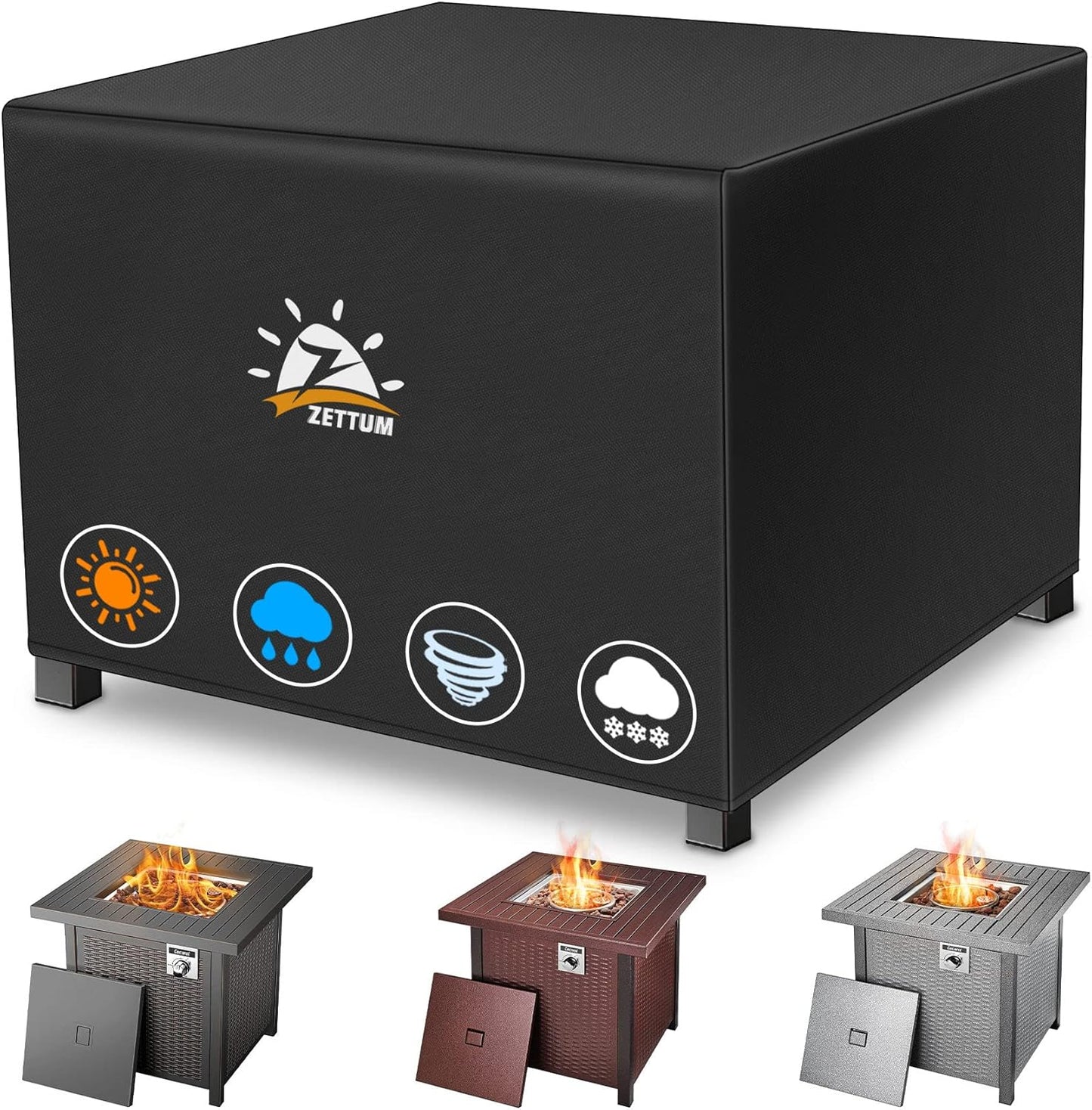 Fire Pit Cover Square 44 Inch - Outdoor Firepit Cover Heavy Duty & Waterproof, 600D Patio Fire Table Cover Gas Fire Pit Accessories Fade & Weather Resistant - 44 x 44 x 24 Inch