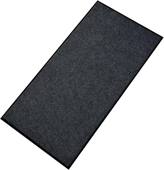 fani Heavy Duty Large Outdoor Indoor Entrance Black Doormat Waterproof Low Profile Entrance Rug Front Door Mat Patio Anti-Skid Rubber Back, 48x96 inch (Gray)