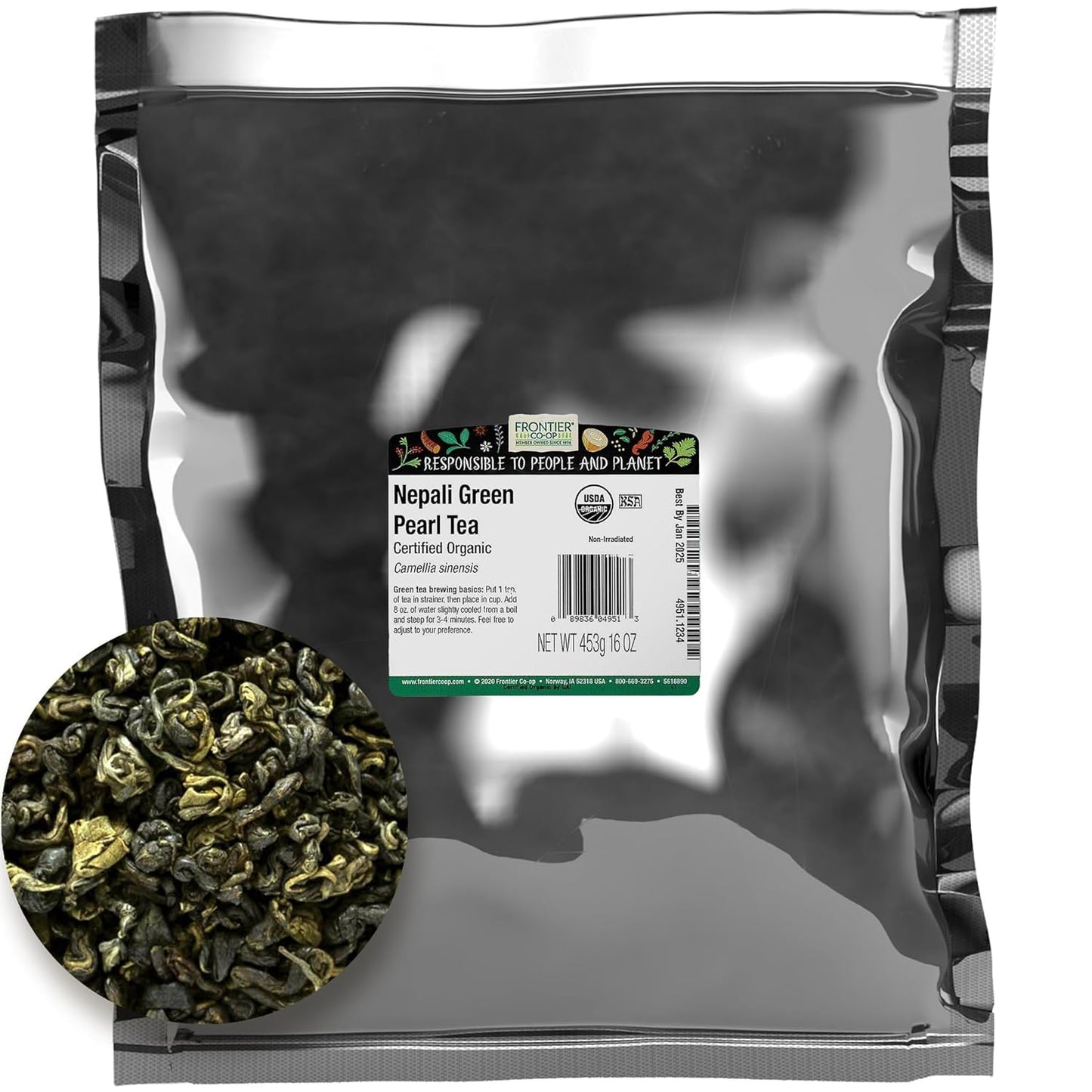 Frontier Bulk Nepali Green Pearl Tea, Organic, 1 Pound