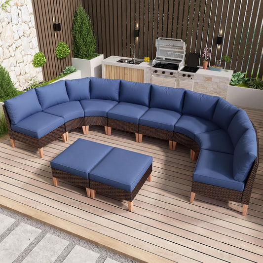 HUMMUH Patio Furniture Set,8 Pieces Outdoor Sectional Couch Chairs with Ottomans,All Weather PE Wicker Patio Conversation Sets for Garden Porch Backyard