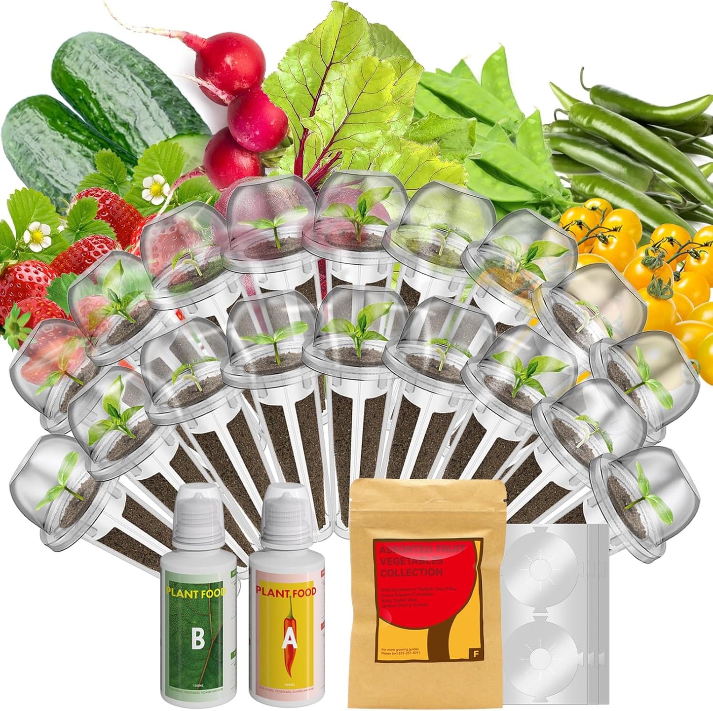 inbloom 18-Pod Vegetable Seed Pod Kit for AeroGarden, Ahopegarden, Gardencube Hydroponic Garden with 350+ Seed: Strawberry, Cucumber, Green Pepper, Cherry Tomato, Radish, Dwarf Pea – Mothers Day Gift