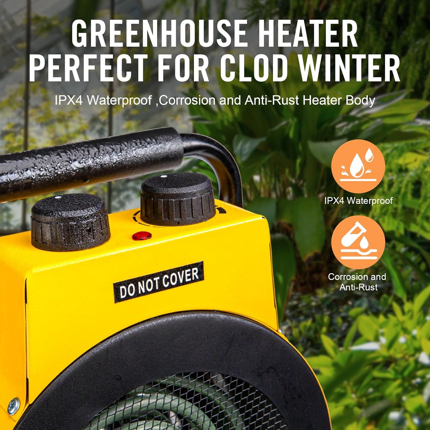 Greenhouse Heater with Digital Thermostat, Green House Heater for Plants,1500W Electric Grow Tent Heaters, Overheat Protection, Fast Heating for Green House, Flower Room, Yellow