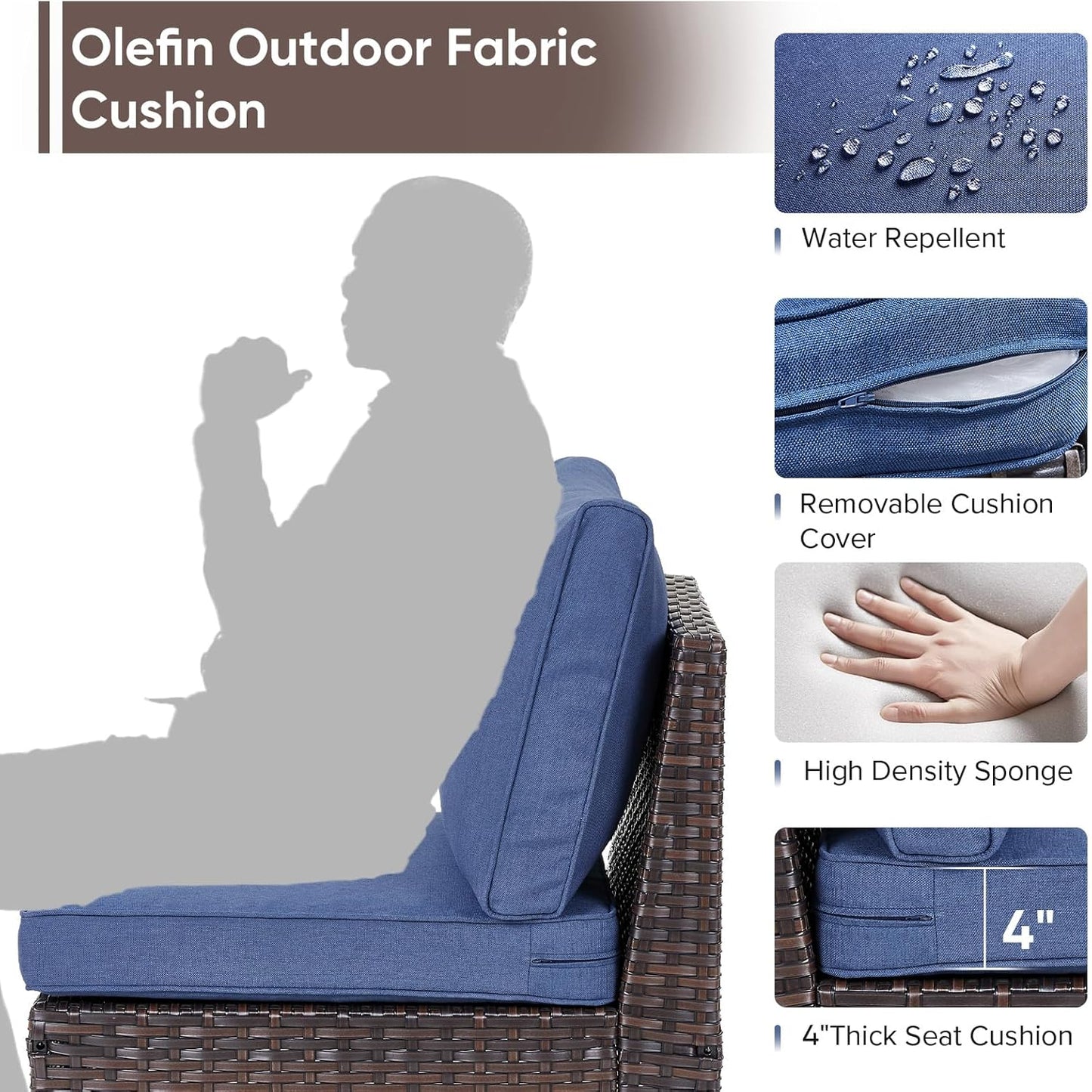 HUMMUH Outdoor Modular Sectional Couch All Weather PE Wicker Patio Sofa Half-Moon Loveseat for Garden Porch Backyard