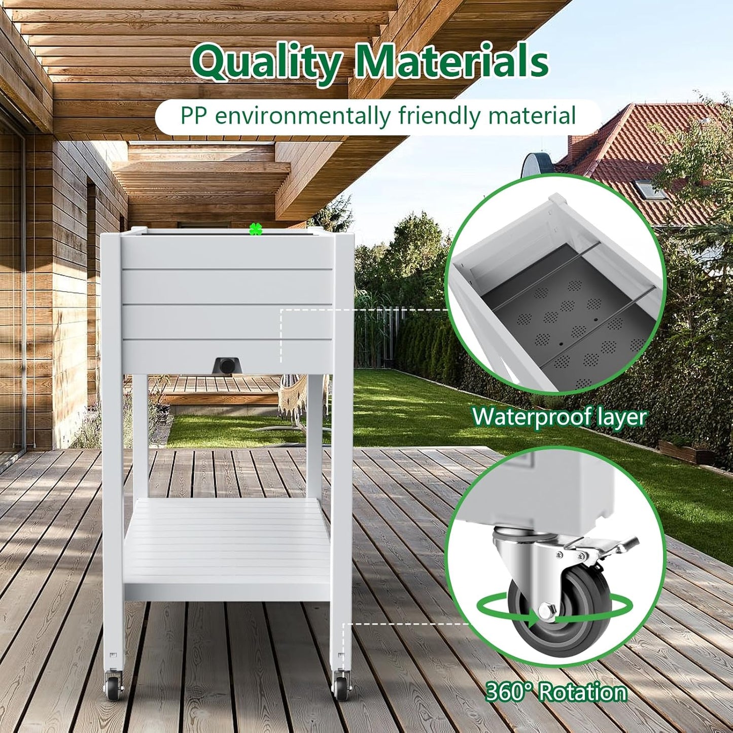 Elevated Horticulture Raised Garden Bed with Legs, Divisible Raised Resin Planter Box for Backyard, Patio, Balcony, with 4 Legs, 4 Swivel Lockable Wheels, and Storage Shelf,Ashen