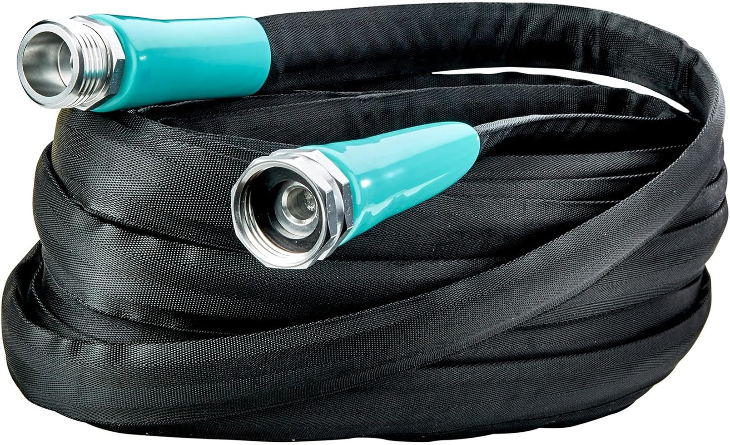 Flat Garden Hose (100 foot x 5/8 inch) Lightweight, Durable Fiber Jacket, Flexible & Kink Free, Non-Expandable Water Hose, Easy Handling in All-Weather Conditions, 700010 by New England Garden Tools