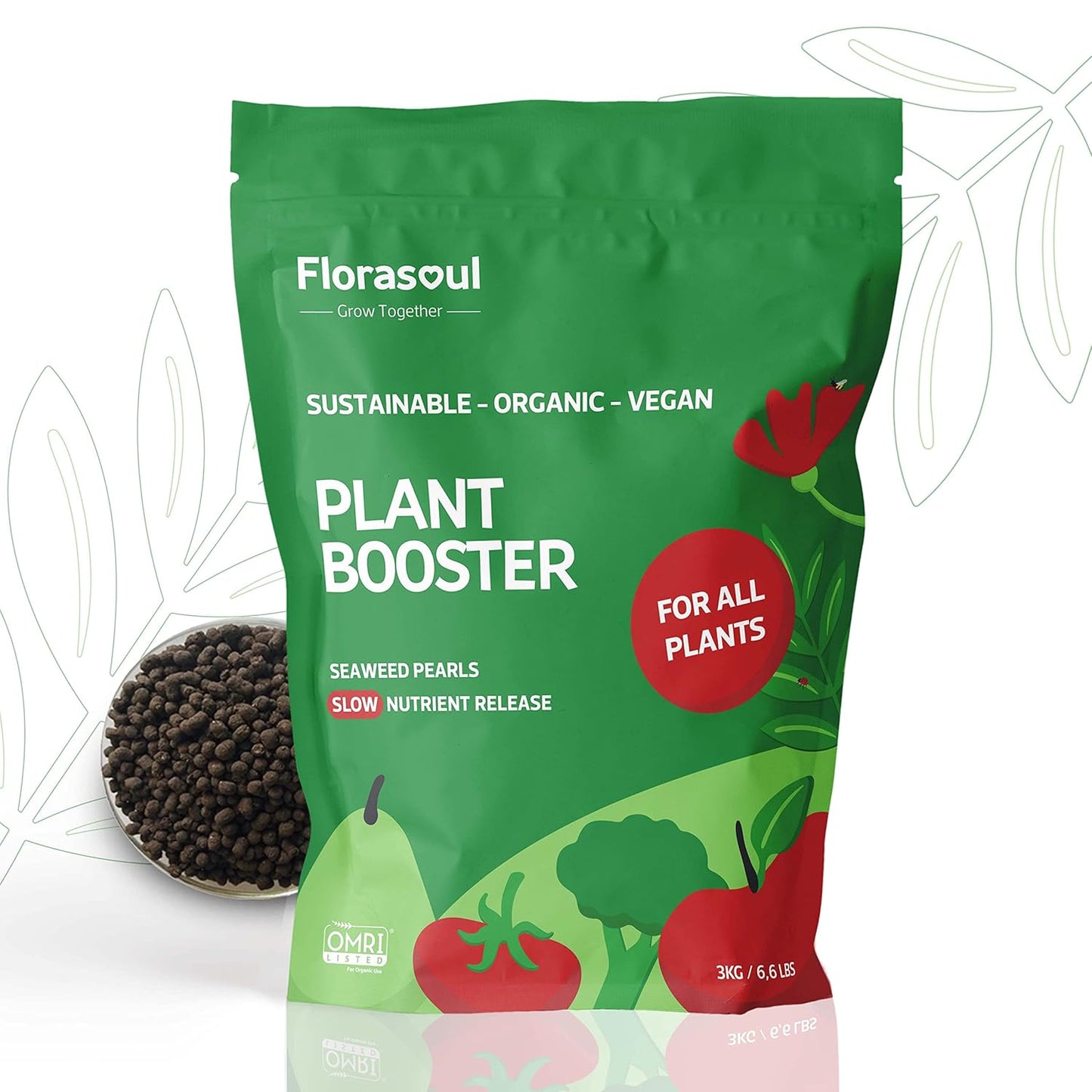Florasoul® Organic Fertilizer Slow-Release, Vegan Plant Food for Self-Sufficient Gardeners! All-Purpose, Nutrient-Rich Granules - Thriving Vegetables, Herbs, Flowers, Soil – Eco-Friendly & Pet-Safe