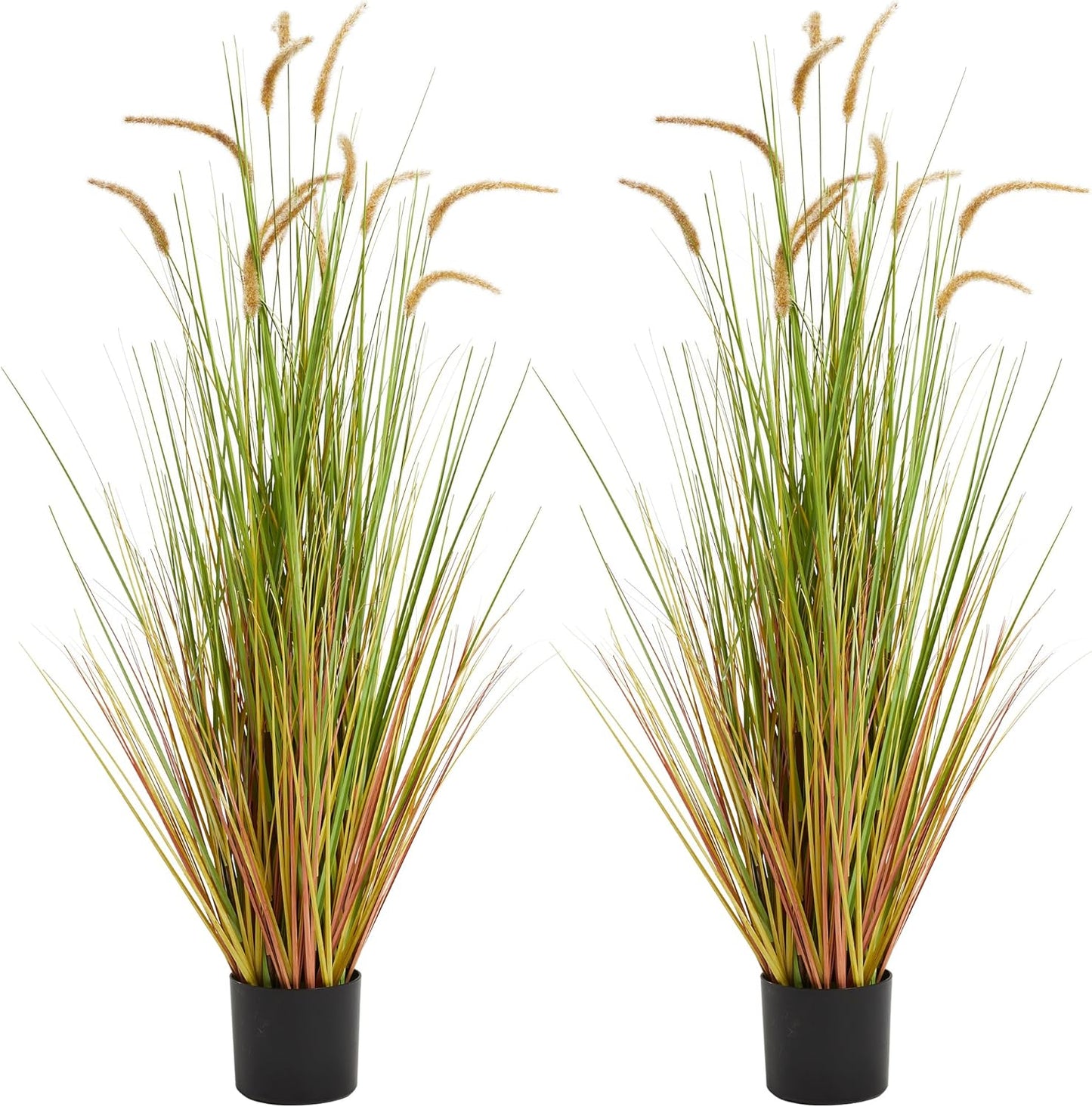 KOL Artificial 5ft 2-Pack Horsetail Reed Grass, 59in Tall Artificial Indoor Outdoor Fake Grass Plant, Home Office Décor Artificial Plants in Pot Faux Plant Greenery, Wedding Decor - Yellow