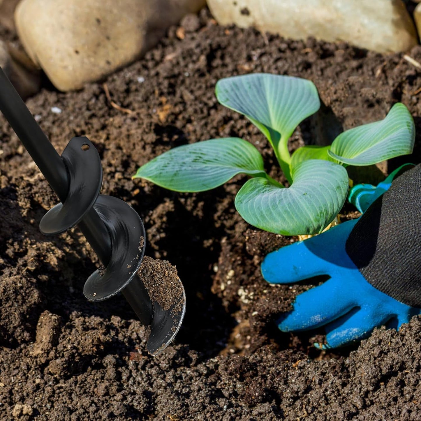 ERYTLLY Bulb Planter, Auger Spiral, Garden Planter Tool 4 Sets,Rapid Umbrella Hole Digger for Planting Bulb Seedlings Bedding Tulips, and Digging Weeds Roots