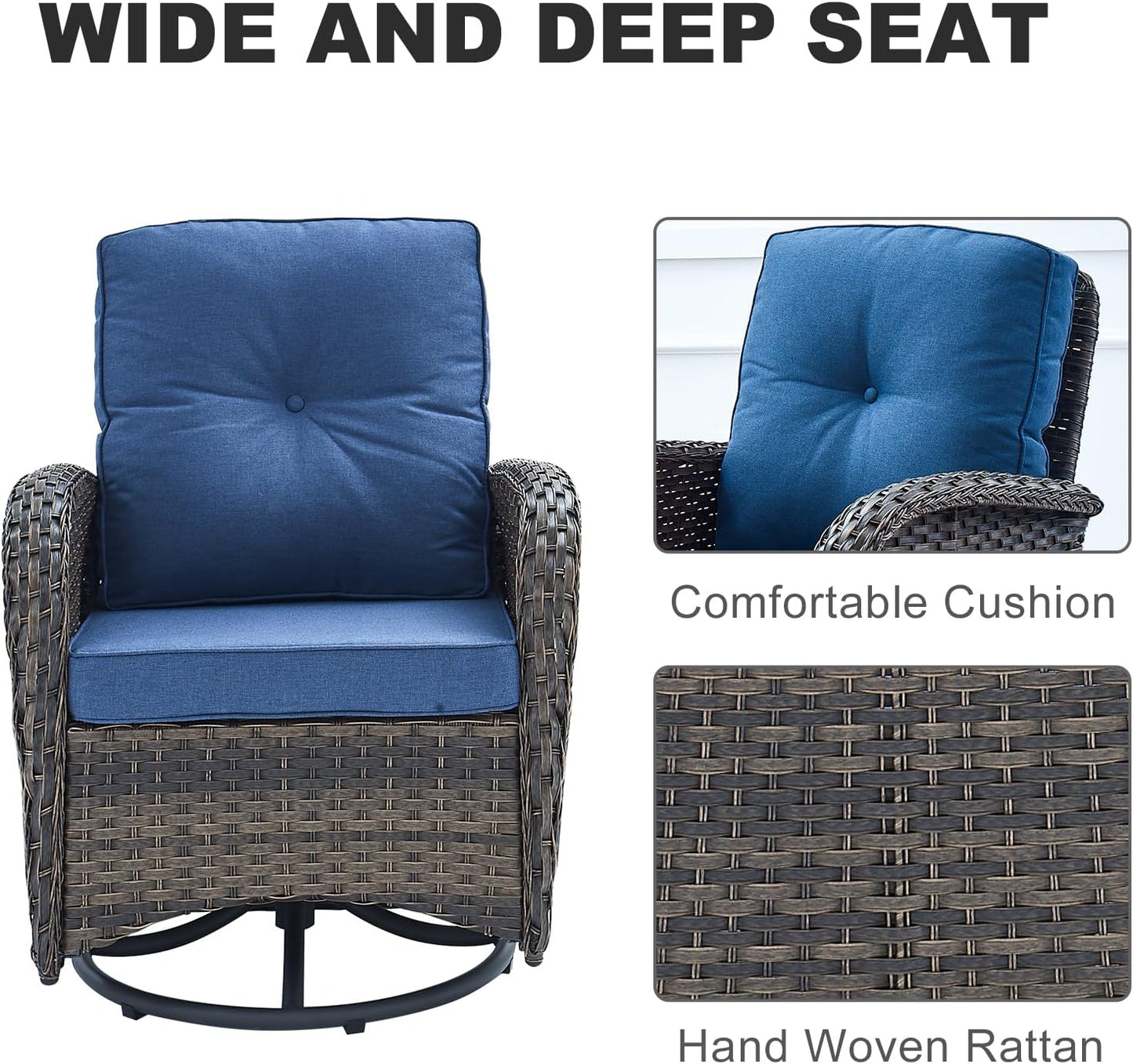 HUMMUH 5-Piece Patio Furniture PE Wicker Outdoor Conversation Set,All-Weather Rattan Swivel Rocker Chairs with Outdoor Couch Tables for Backyard,Poolside,Deck