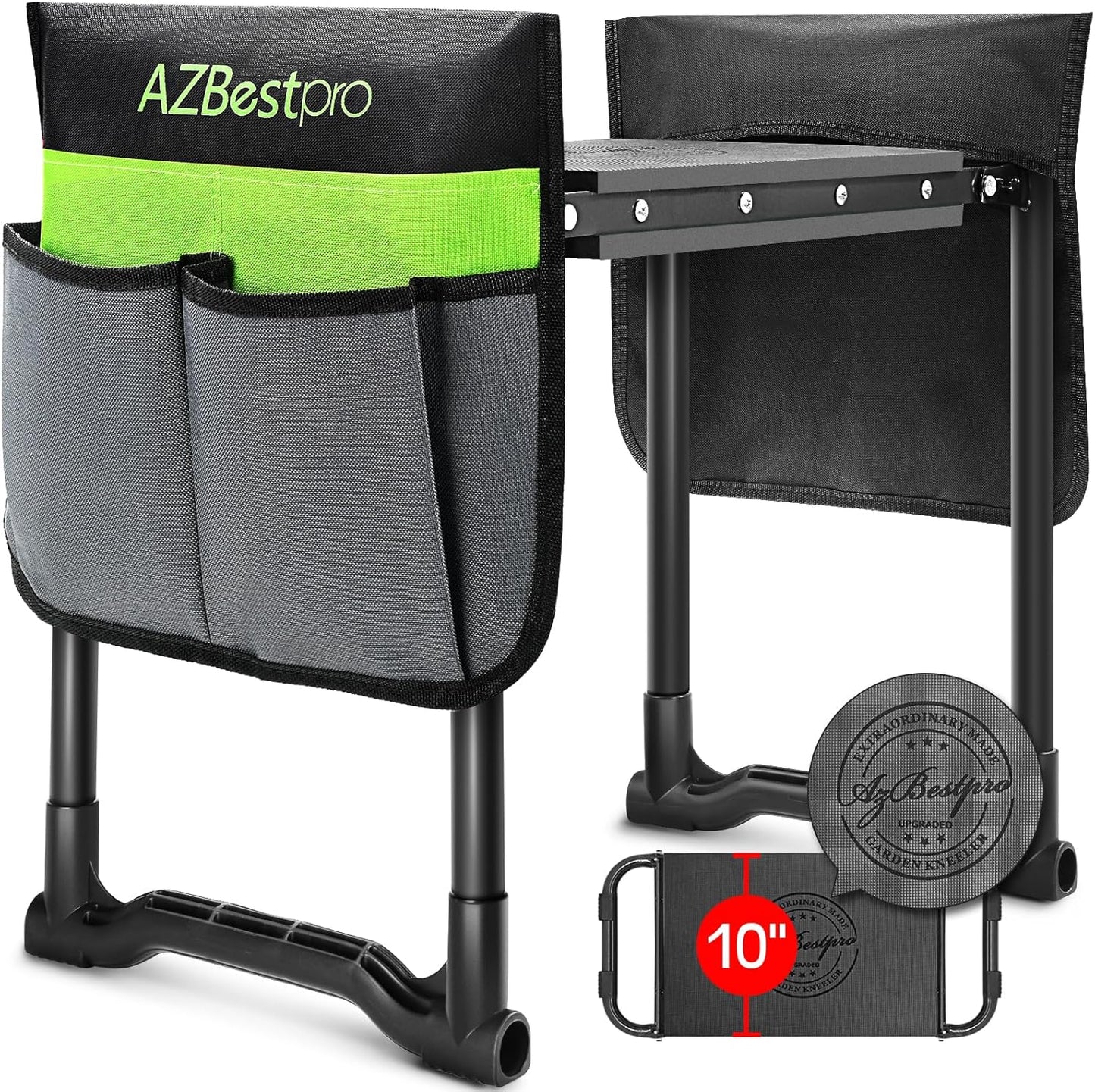 Garden Kneeler and Seat Heavy Duty, Upgraded Widened to 10" Stable Wear-Resistant Prevent Knee and Back Pain, Foldable Gardening Stool - Beautiful Logo high-end 2 Large Tool Bags Gift for Men