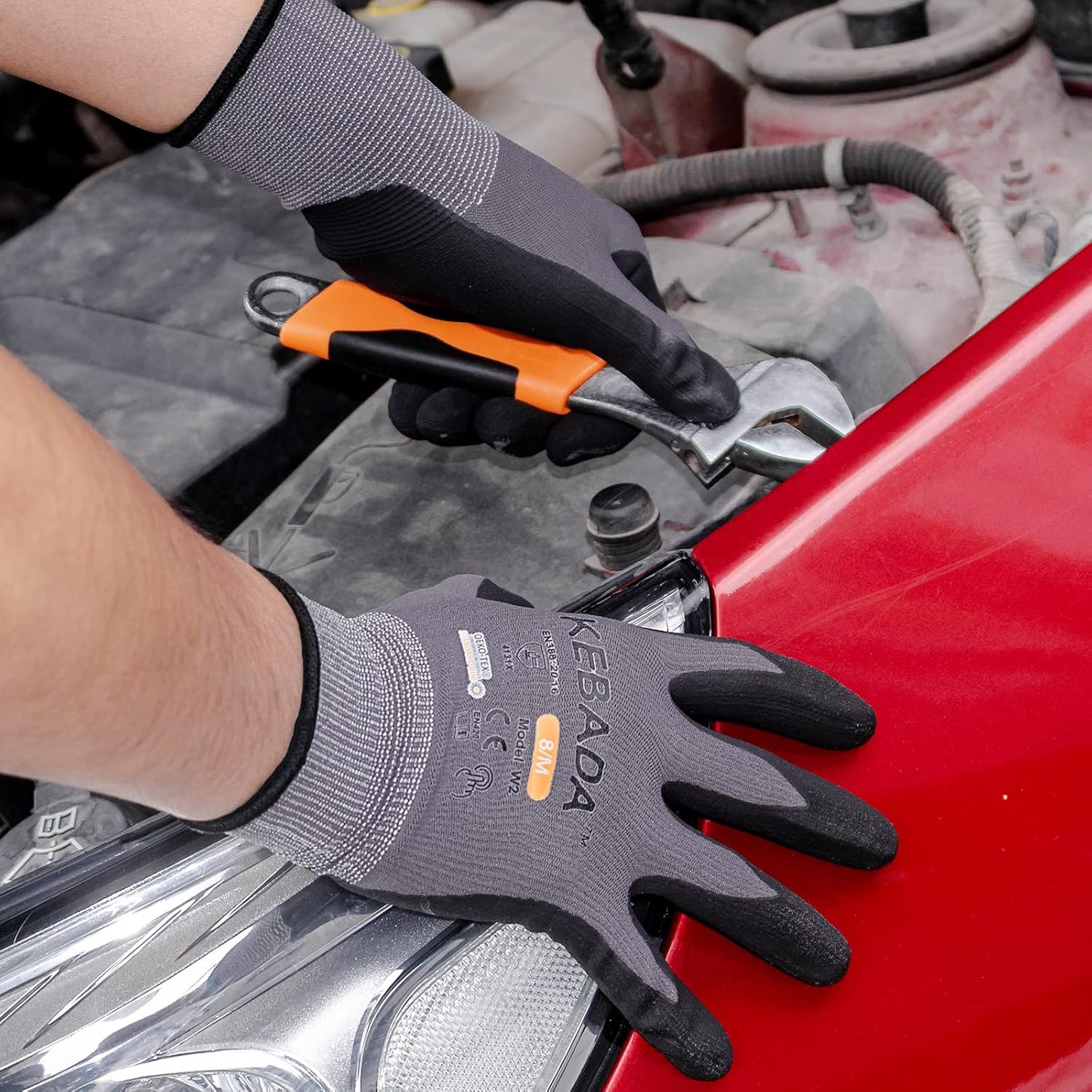 Kebada W2 Safety Work Gloves, Micro-Foam Nitrile Coated Gloves, Touchscreen,Ideal for Package Handling, Gardening, Construction, 1 Pair X-Large