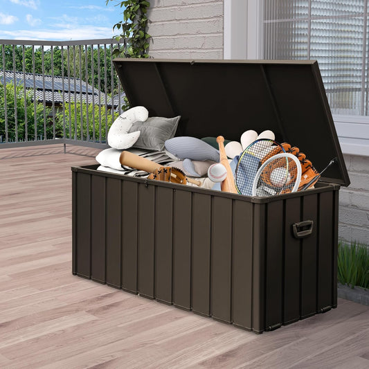 Metal Outdoor Storage Box,160 Gallon Waterproof Large Deck Box, Lockable Heavy Duty Home and Outside Storage Cabinet/Bin Container for Patio/Poolside/Backyard Cushions, Pillow -Brown