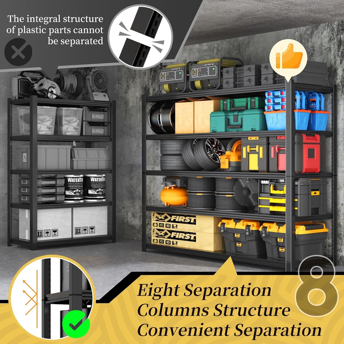 47.8" W Heavy Duty Garage Shelving 3000LBS Storage Shelves, Adjustable 5-Tier Storage Rack, Metal Shelves for Garage/Warehouse/Basement, 47.8" W x 19.8" D x 72" H, 3 Pack
