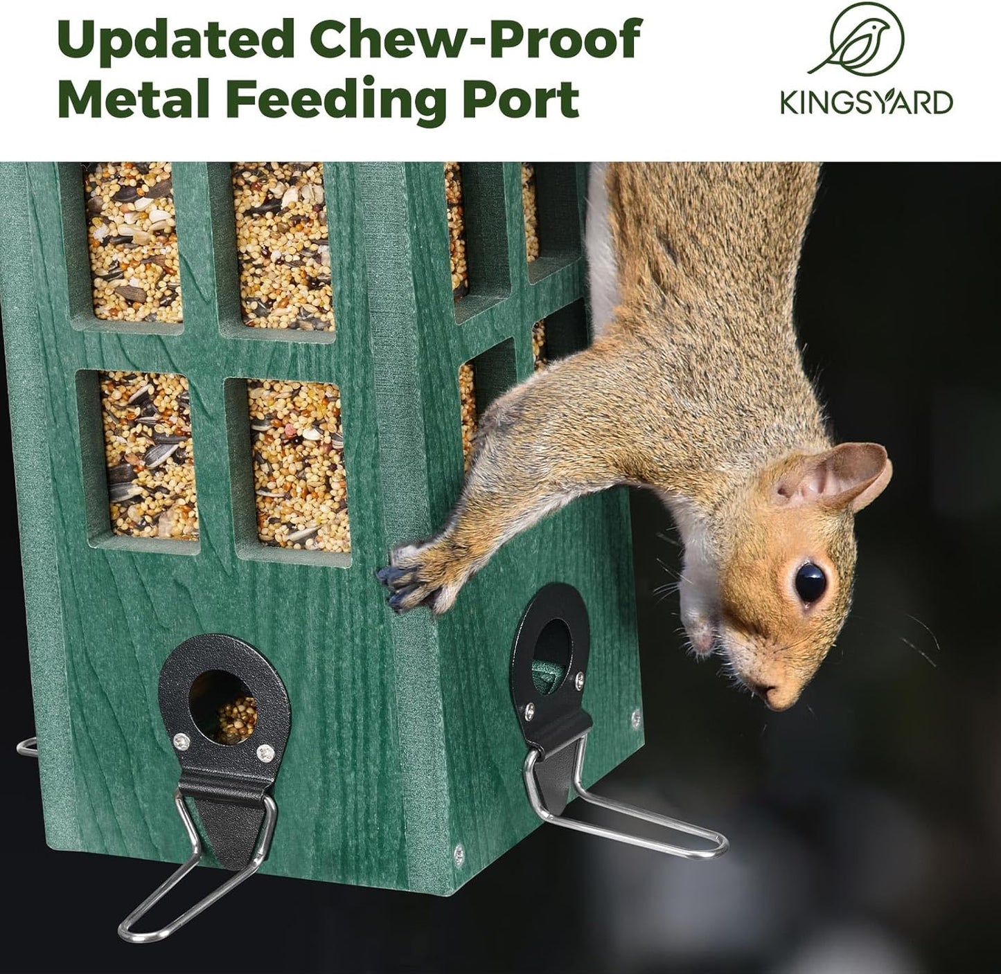 Kingsyard Upgraded Rainproof Bird Feeder for Outdoor Hanging - Metal Feeding Port, Recycled Plastic Wild Bird Feeder with Metal Mesh Tray for Goldfinch Small Bird, Garden Yard Decoration, Green