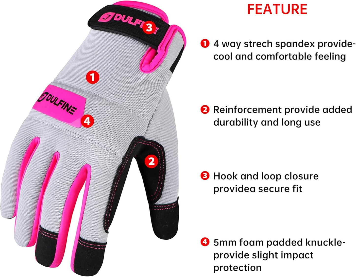 DULFINE Work Gloves for Women,Flexible Breathable Fit-Padded Knuckles & Palm,Touch Screen,Ideal for Gardening Yardwork Warehouse
