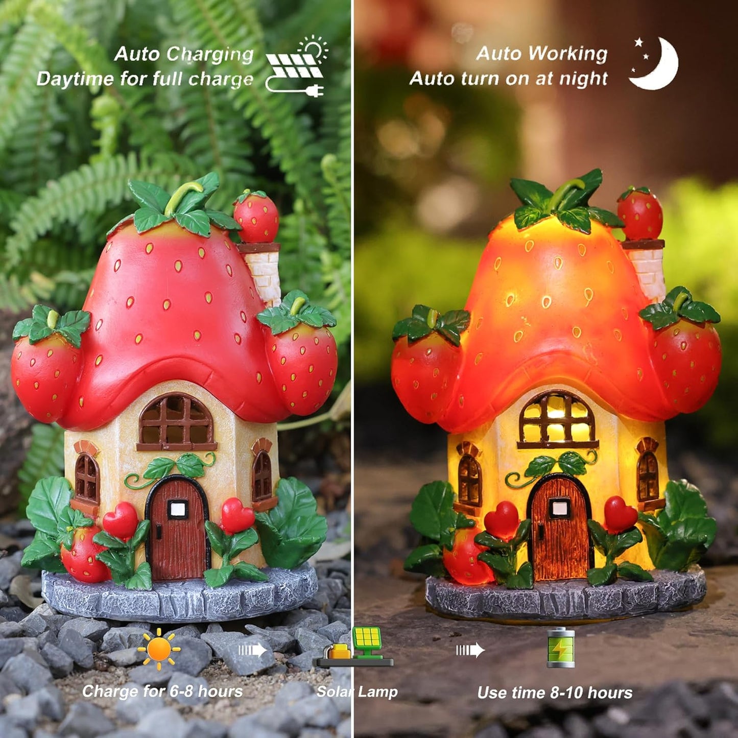 Solar Fairy Garden Houses - Fairy Outdoor Decor Strawberry Houses with Solar Light for Patio Balcony Yard,Lawn Ornament Perfect Garden Gift
