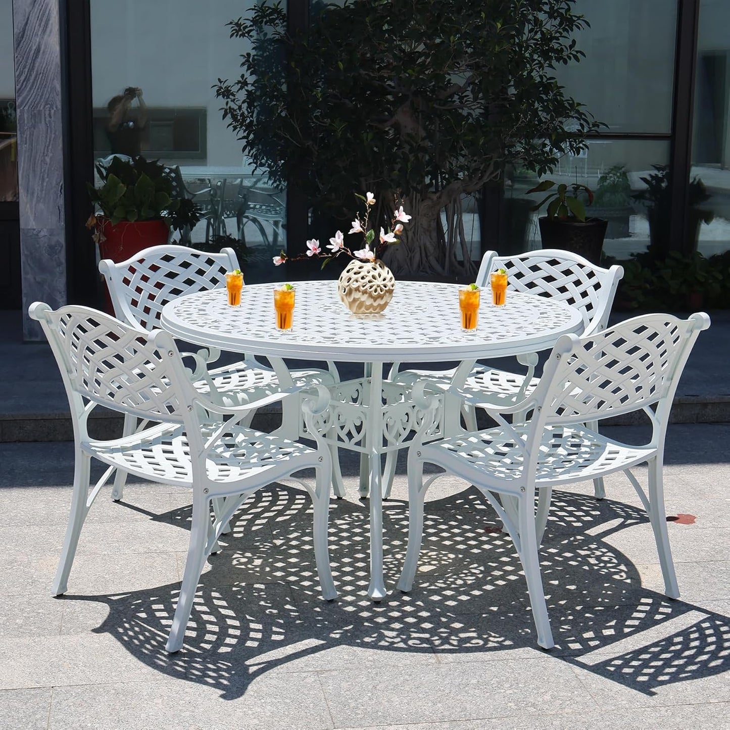 5 Piece Patio Dining Set, All-Weather Metal Outdoor Table and Chairs Set of 4, Cast Aluminum Patio Furniture Set for Patio, Garden, Backyard, Balcony