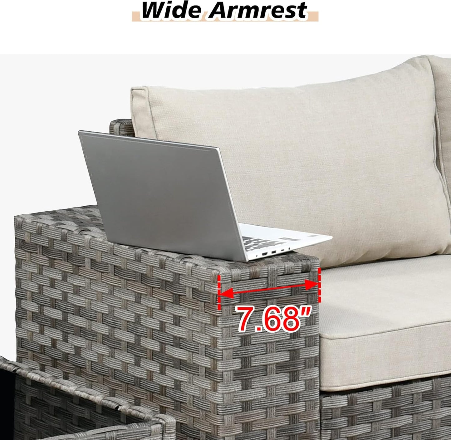 HOOOWOOO Modular Patio Outdoor Sectional Furniture Set with Gas Propane Fire Pit Table,7 Piece Wicker Conversation Sofa Set,Out Door Couch Set with Wide Arm Outside(Beige)