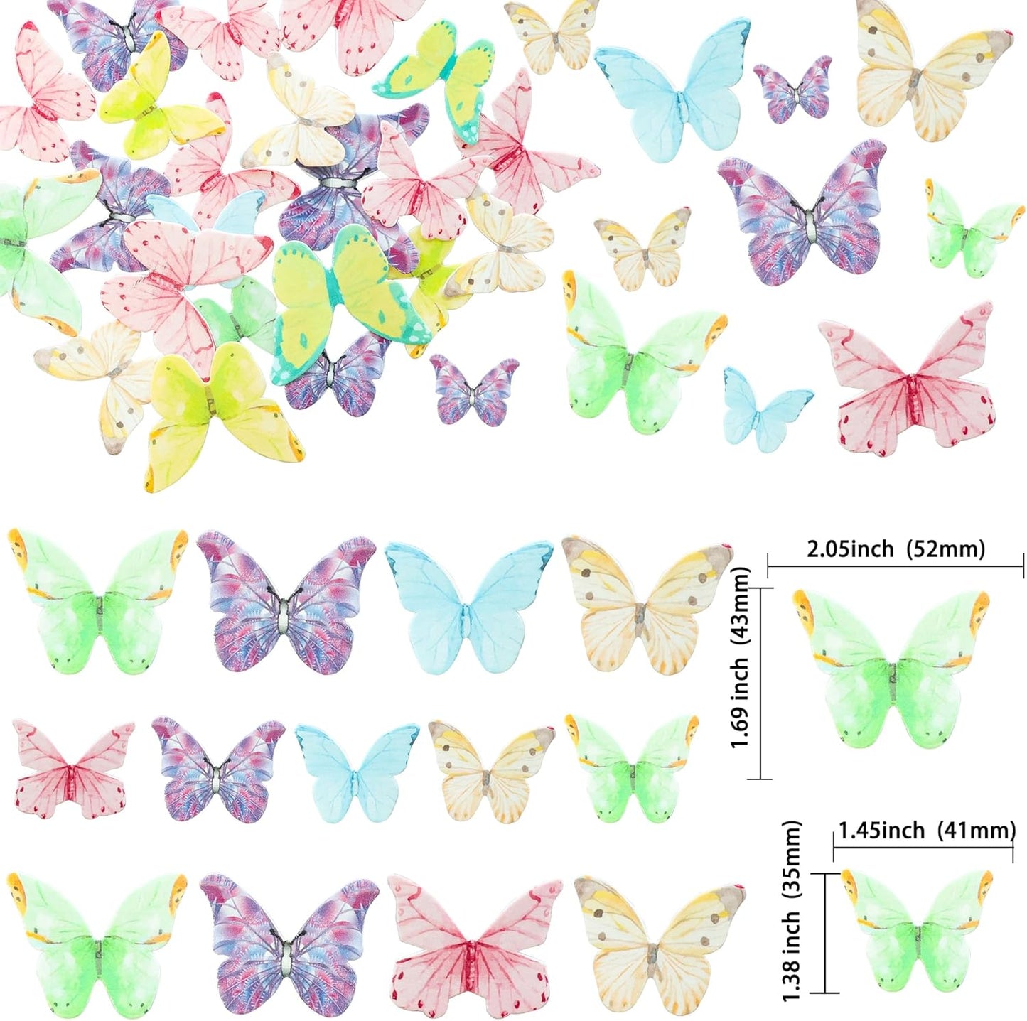 Ephlyn 40Pcs Edible Butterfly Cupcake Toppers 3D Butterfly Cake Picks Mixed Color Cake Decorations for Baby Shower Wedding Kids Birthday Party Supplies Light Multicolor