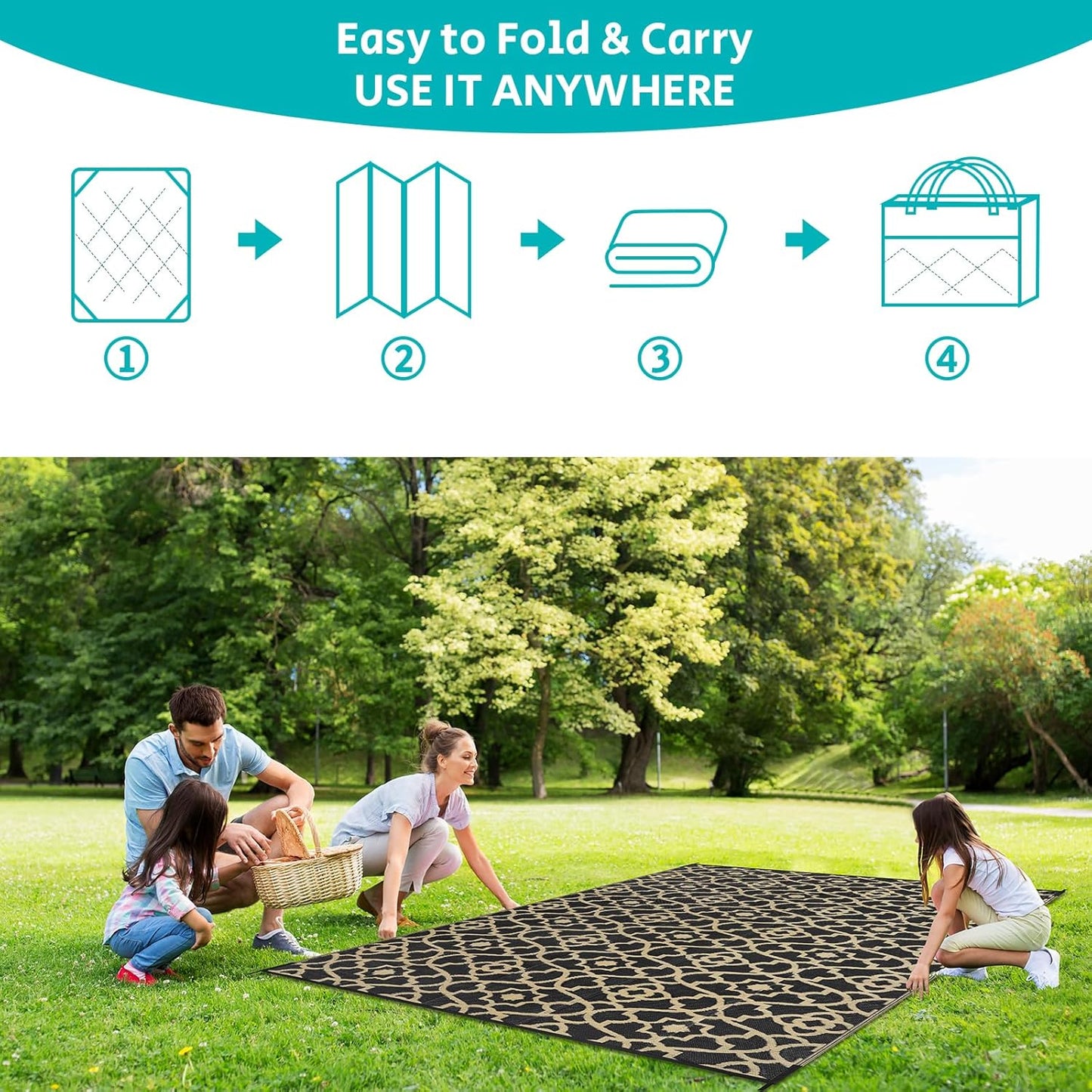 HEBE Outdoor Rug Waterproof 9x12, Reversible Plastic Straw Rug RV Camping Rug, Indoor Outdoor Patio Mat Clearance, Outside Carpet for Porch,Deck,Camper,Balcony,Backyard,Picnic
