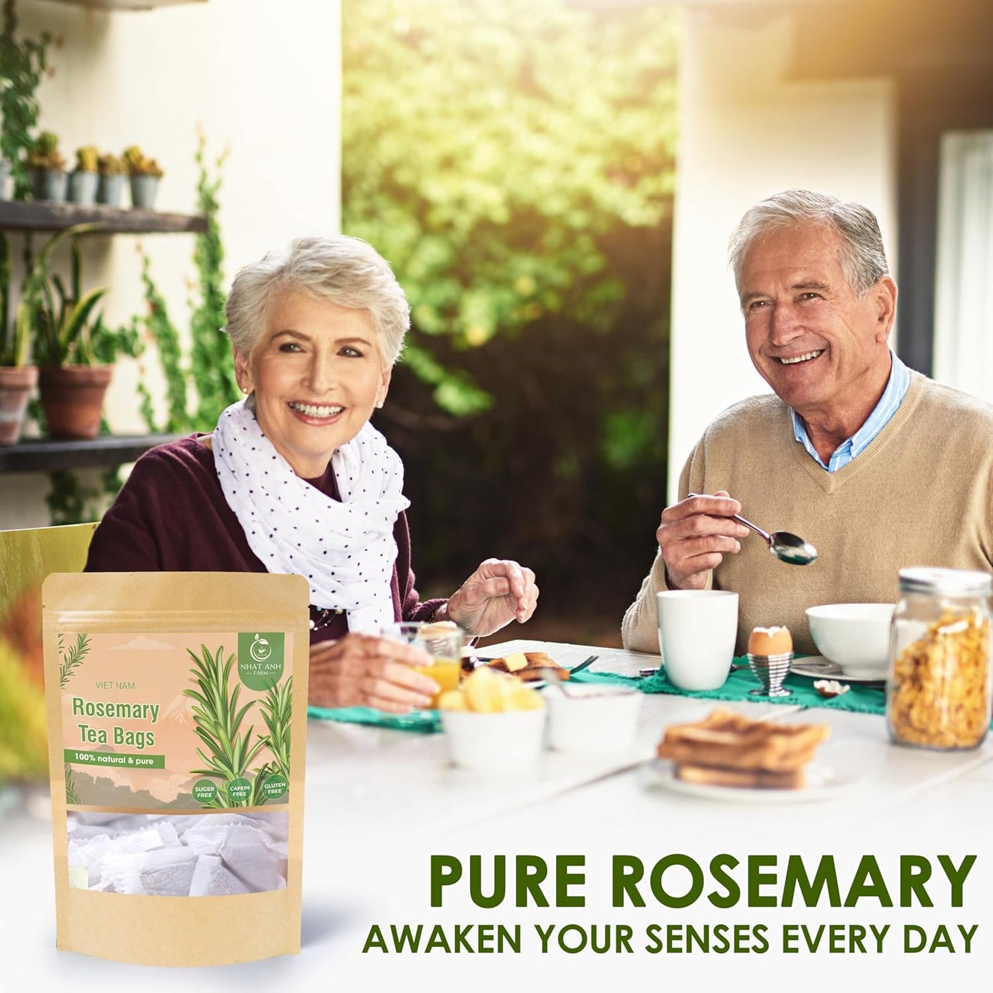 NHAT ANH FARM Premium Rosemary Tea Bags, 40 Count, 100% Natural Dried Rosemary Leaves, Naturally Sweet Herbal Tea, Sugar-Free, Caffeine-Free, No Additives