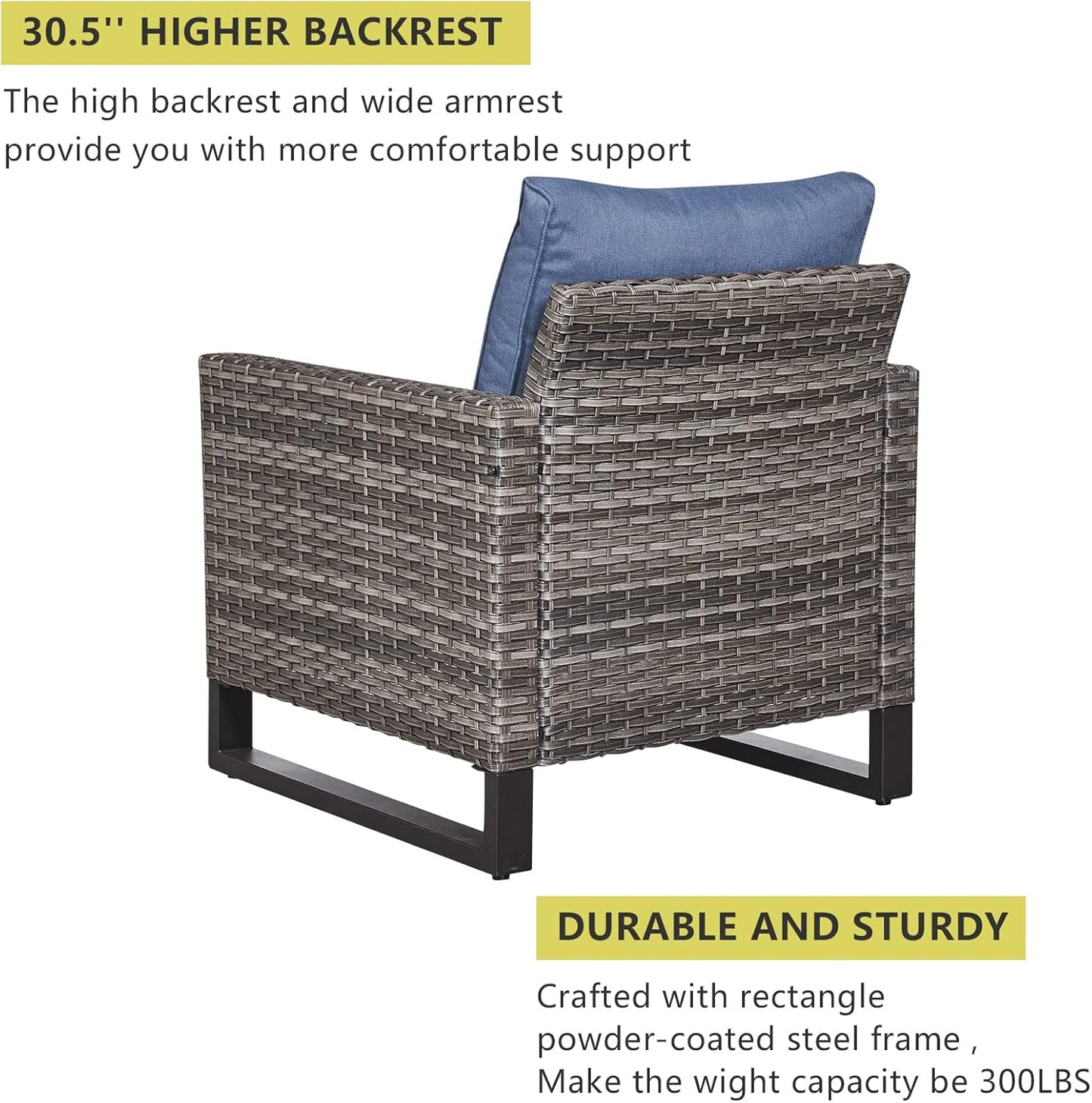 HUMMUH 5 Piece Outdoor Furniture Set with Fire Pit Table 41in 55,000 BTU,Wicker Outdoor Conversation Sets -Patio Chairs Set of 2 Patio Sofa for Porch,Garden,Backyard