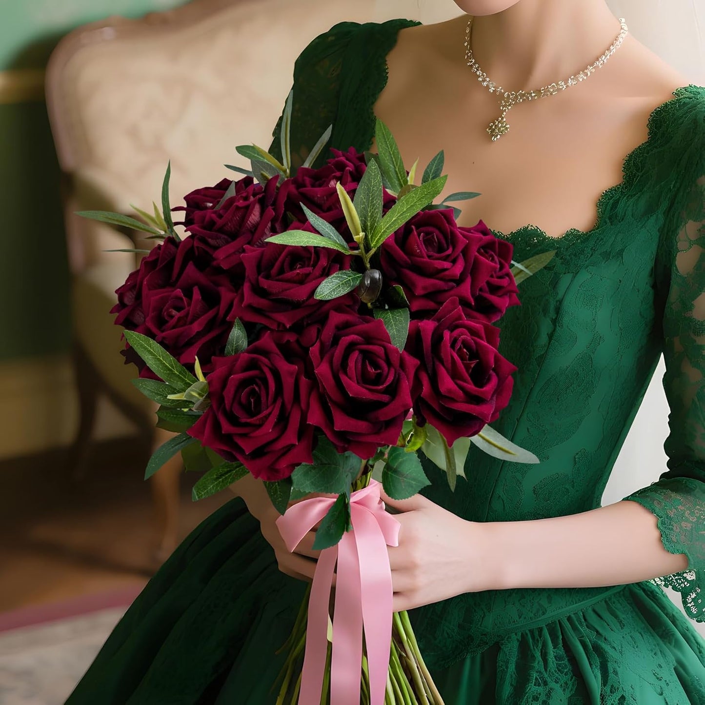 Fake Roses Faux Flowers Silk Roses Artificial Roses with Stems 16.5In Realistic Artificial Flowers Suitable for Indoor Home Decoration Diy Bouquet Wedding Decor Party Decor 12PCS(Black red)