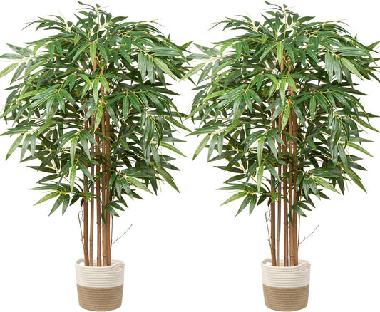 Artificial Bamboo Tree, 5 Feet Tall Decorative Bamboo Plants 60in Bamboo Silk Tree Large Fake Floor Plants for Living Room, Garden, Office Indoor/Outdoor Decor, 2 Pack