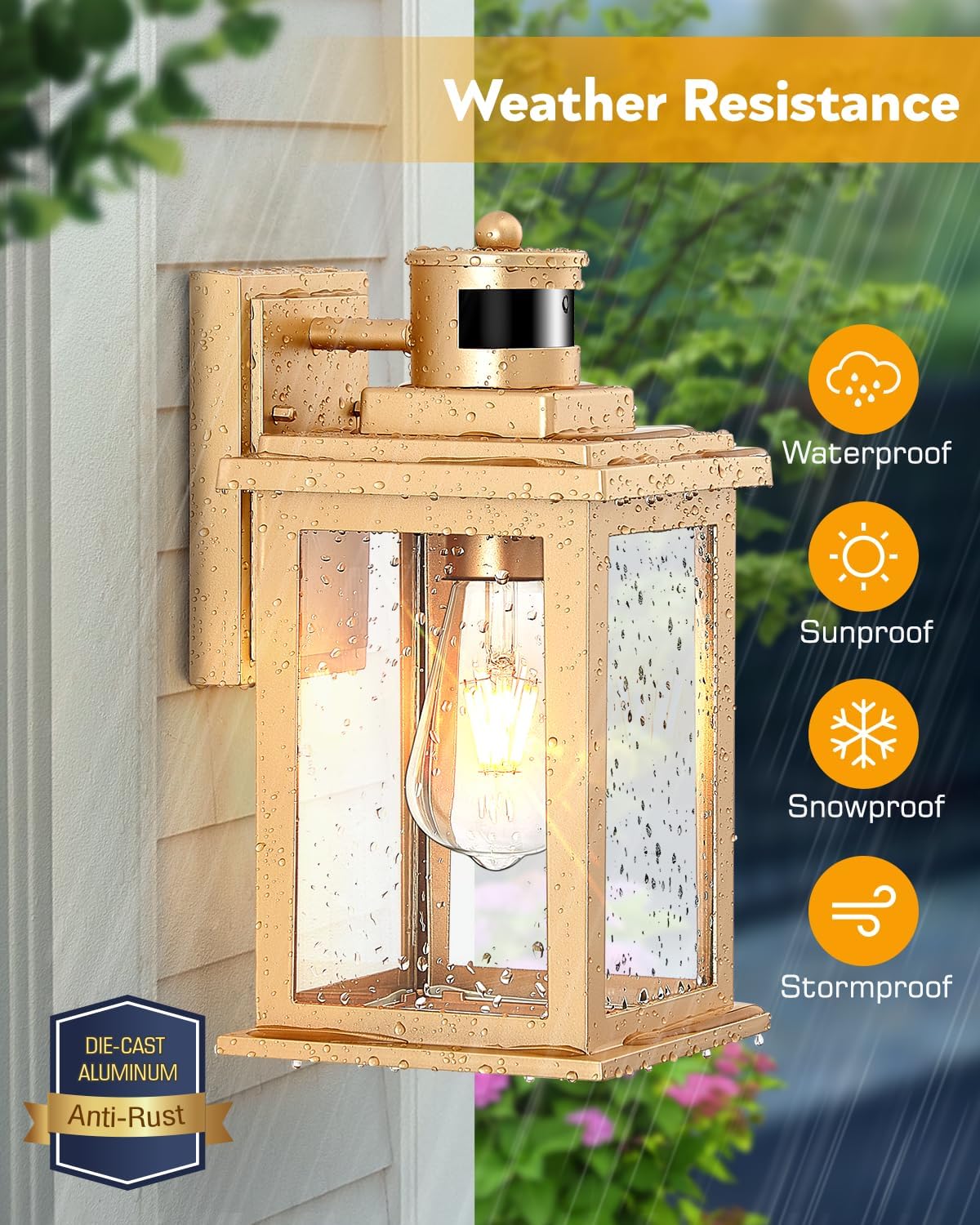 VIANIS Motion Sensor Outdoor Wall Lights Sconce, 2 Pack Dusk to Dawn Outdoor Light Fixture, Gold Waterproof Outdoor Motion Sensor Light for House, Doorway, Entryway, Garden,Hardwired, Non-Solar