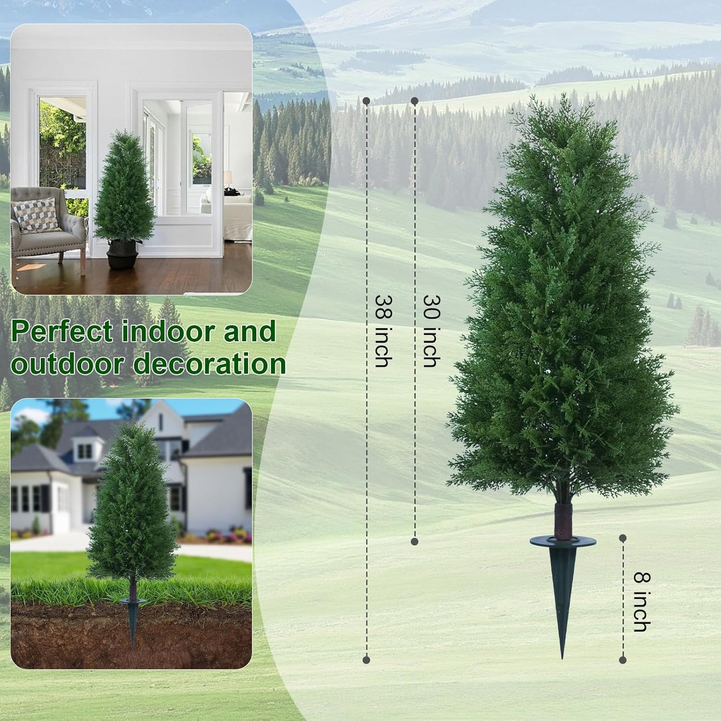 3FT Artificial Cedar Topiary Ball Trees with Ground Spike, 2 Pack UV Resistant Artificial Shrubs, Fake Evergreen Artificial Plant Brush for Indoor Outdoor Front Porch Garden