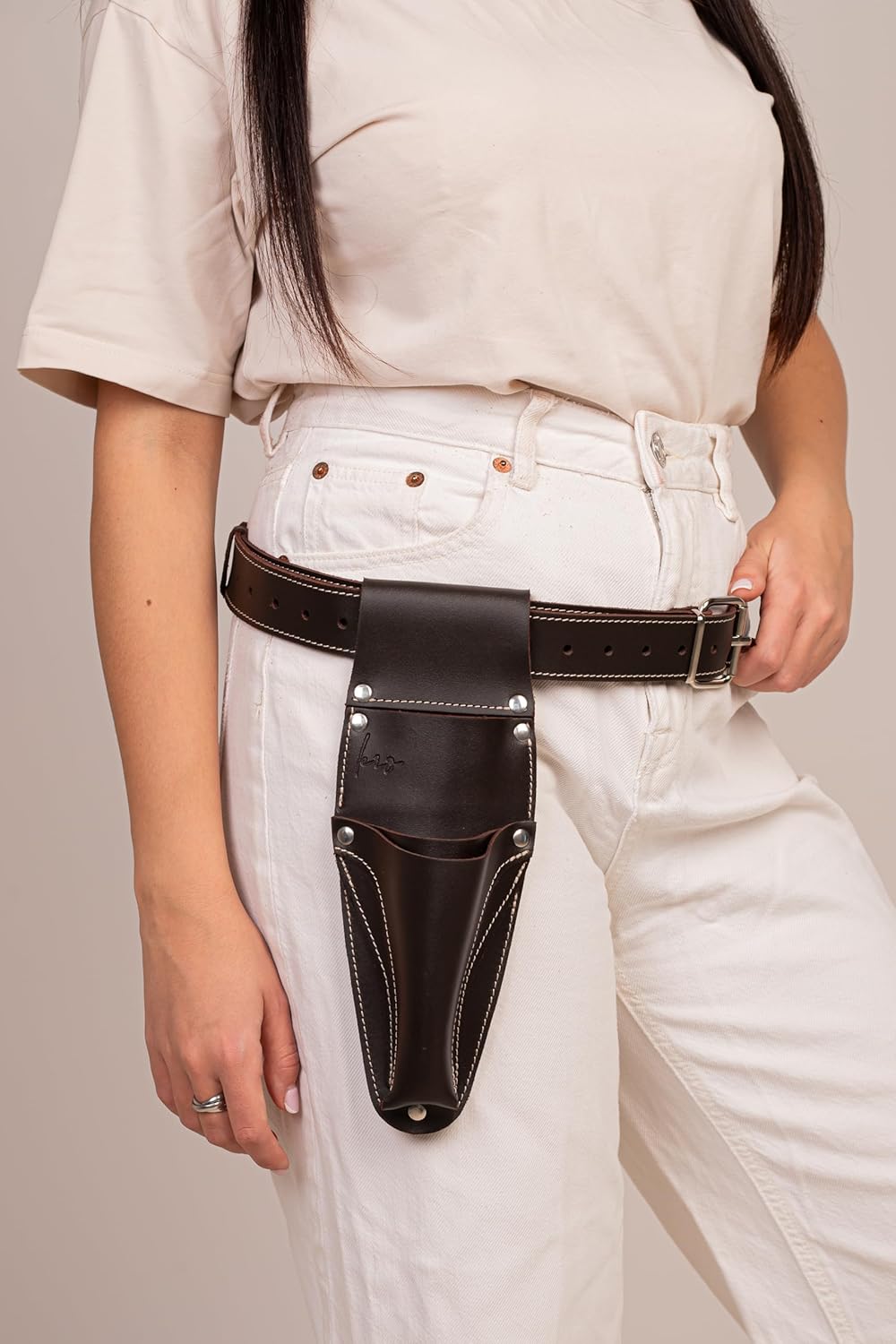 Hori Hori Leather Sheath Belt with Pruner and Scissor Pockets. Personalized Florist Tool Belt Leather, Gardening Belt with Pockets. (Dark Brown, One Size - Adjustable)