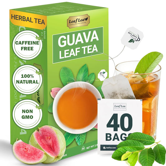 LeafLea Guava Leaf Tea, 40 Individually Wrapped Tea Bags, Made from 100% Natural Guava Leaves (Hojas De Guayaba), Supports Digestion & Wellness, Caffeine-Free, Sugar-Free, Vegan, Non-GMO