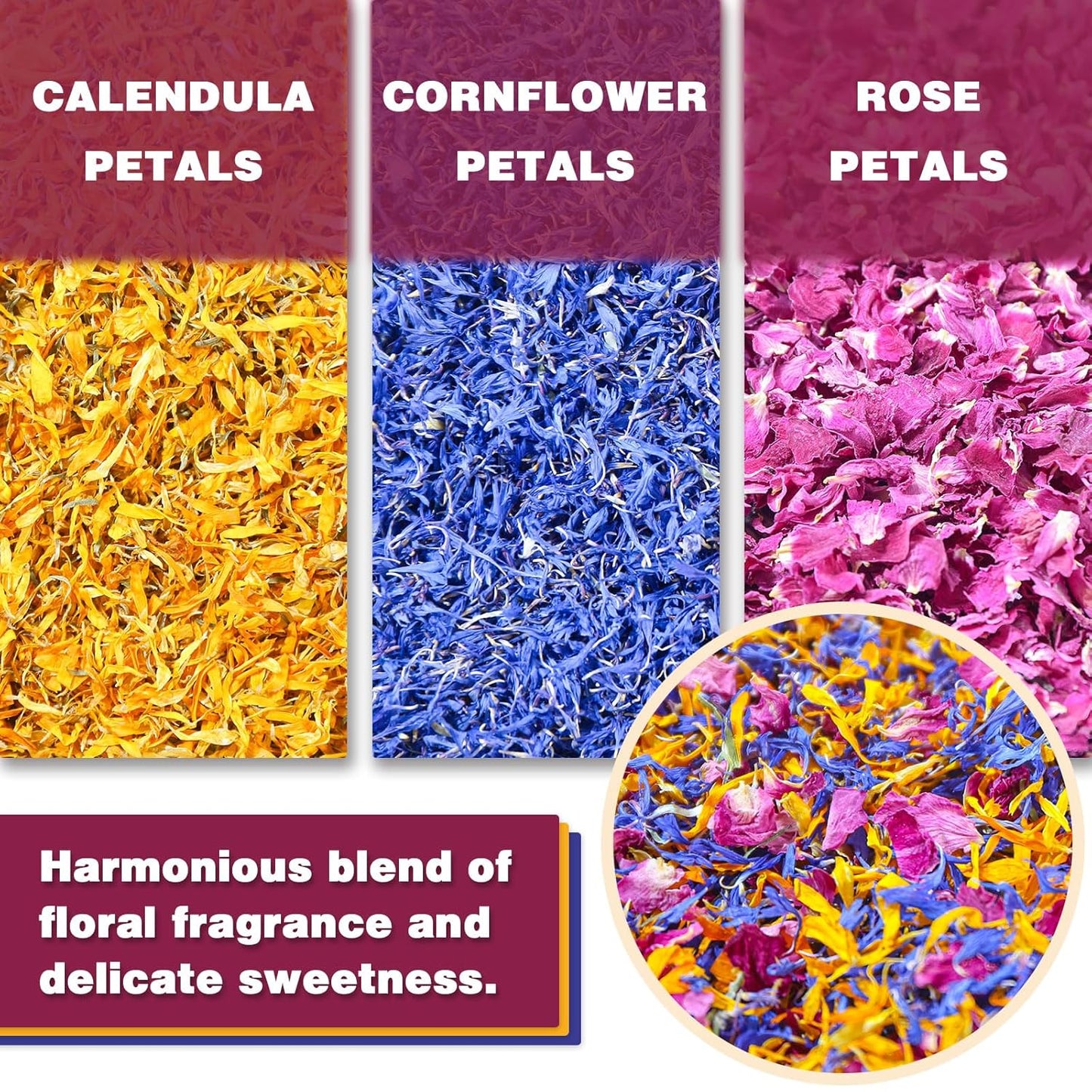 TEARELAE - Mixed Edible Flowers - Premium Rose, Cornflower, and Calendula Petals - Edible Cake Decorations - Pure Natural - Caffeine-Free - for Drink, Tea, Salad and Soap - 0.49oz/14g