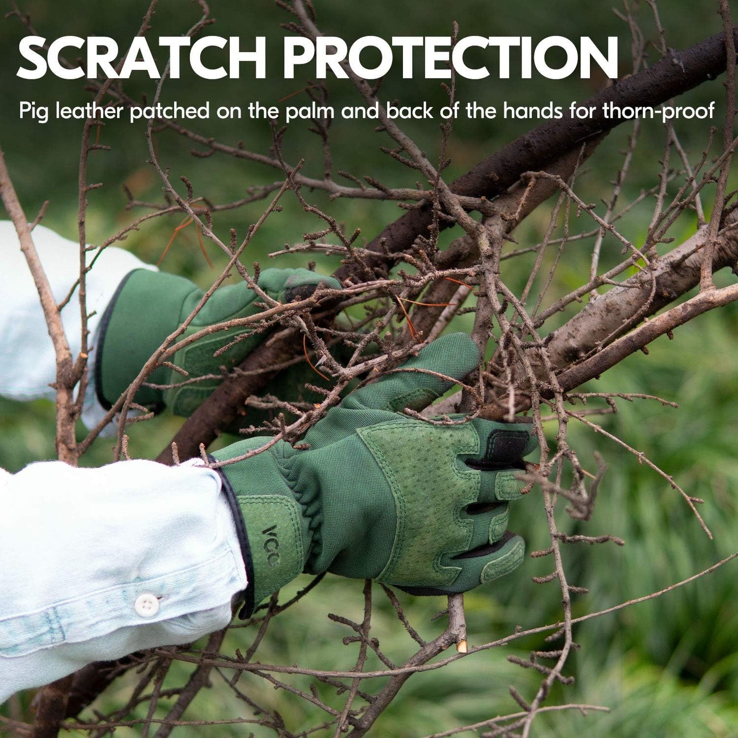 Vgo... Garden Gloves for Women,Puncture-proof,Thornproof,Women's Safety Work Gloves for Weeding, Digging, Raking, Pruning and Planting,Touchscreen,Synthetic Leather(XL, Green, SL7471)