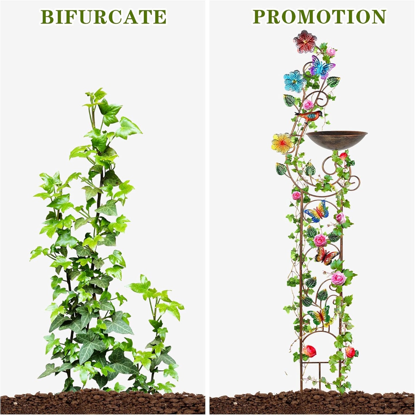 57” Bird Bath with Garden Trellis for Climbing Plants Outdoor, Small Decorative Metal Birdbath Bird Baths, Butterfly (Butterfly)