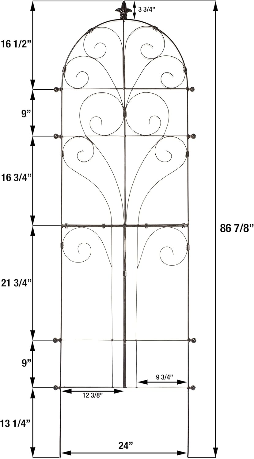 H Potter Garden Trellis for Climbing Plants Iron Metal Outdoor Scroll Wall Decor or Flowers Roses Vine Ivy Clematis GAR214 Large