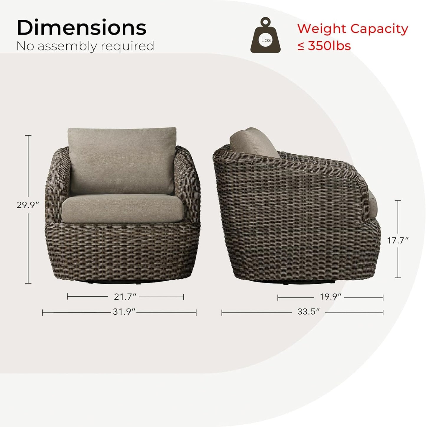 CHITA Patio Wicker 360° Swivel Chair with Removable Cushion, Backyard Rattan Chair for Sunrooms, Patios, Decks, Fully Assembled(Gray Cushions with Brownish Gray Wicker)