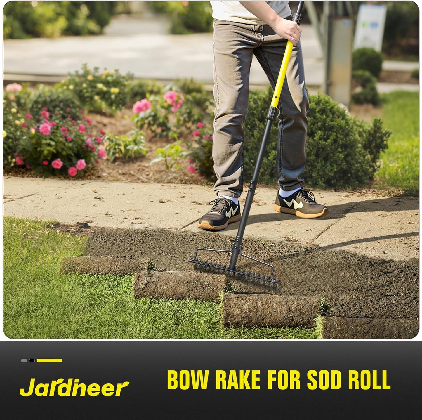 Jardineer Bow Rake Heavy Duty, Long Handle Metal Rakes for Gravel, Rocks, Lawns Leaves, Soil Leveling, Landscaping, Garden Rake with 18 Steel Tines (59 Inches)