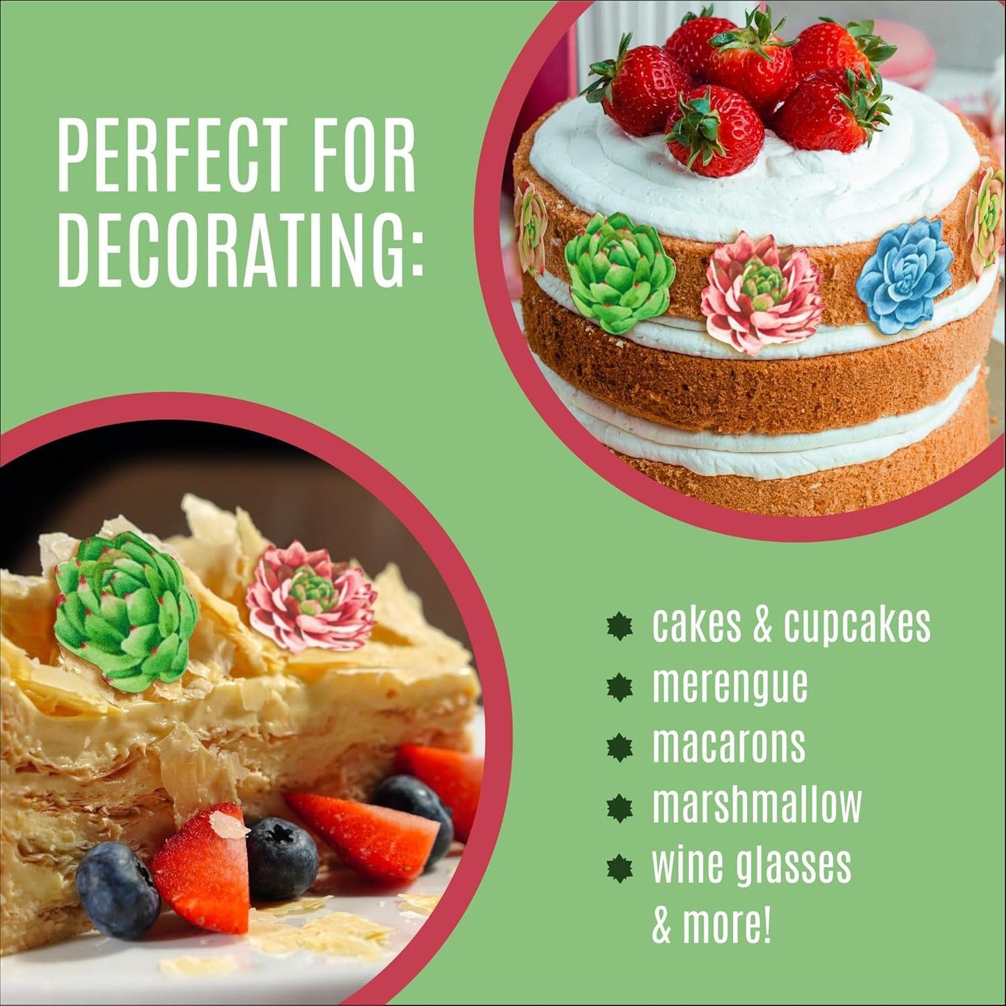 Edible Wafer Succulents - Cake and Cupcake Toppers, Decoration Premium Crafted in the USA