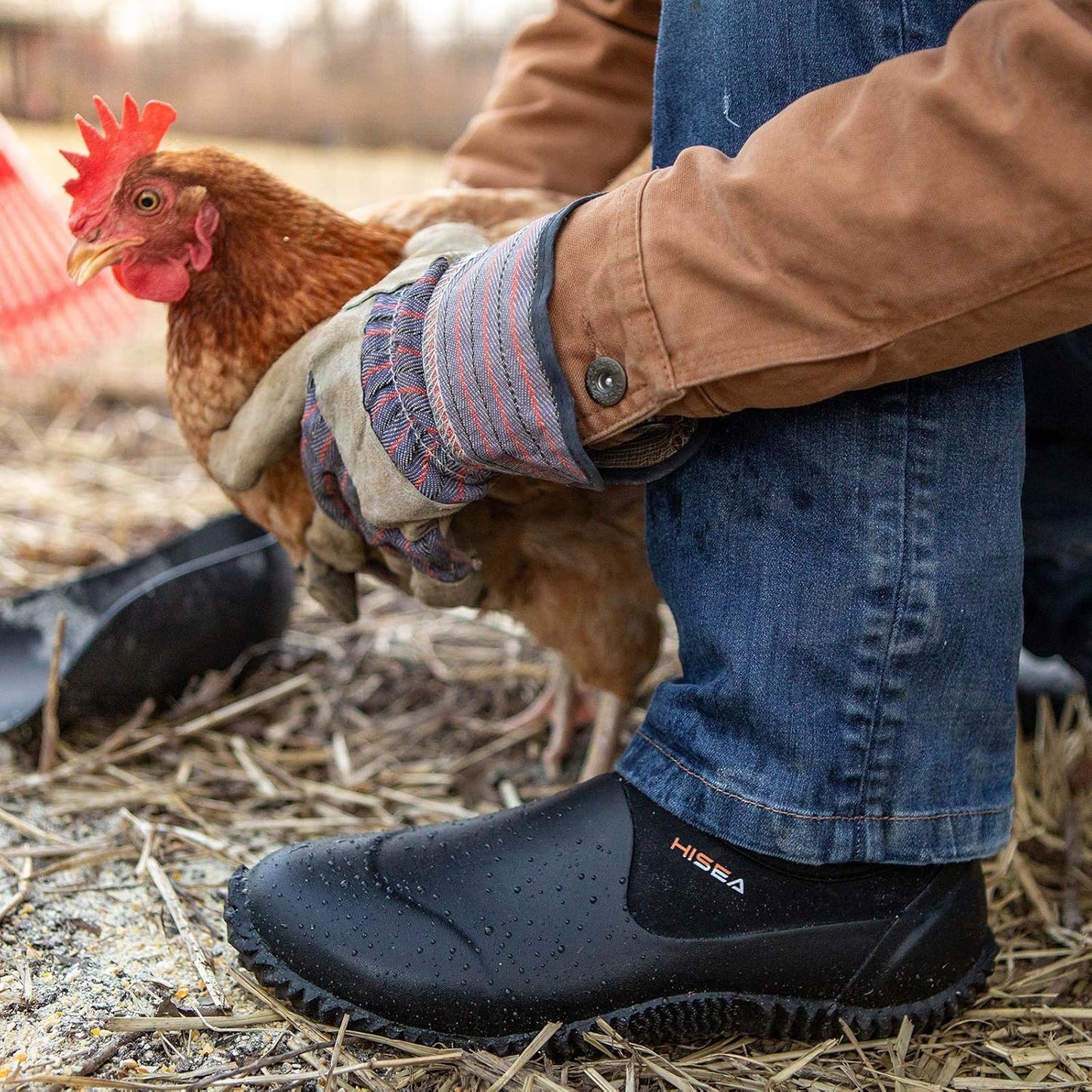 HISEA Unisex Waterproof Garden Shoes, Men's Rubber Rain Boots Women's Ankle Rain Shoes Neoprene Camp Booties Outdoor Slip-On Footwear for Gardening, Farming, Camping, Car Wash, Lawn Care and Yard Work