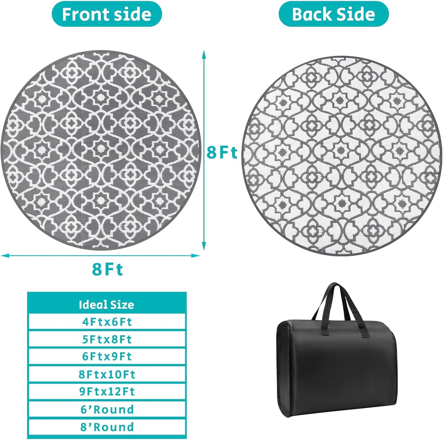 HEBE Outdoor Rug Waterproof 8ft, Plastic Straw Rug Camping Rug, Reversible Outdoor Patio Rugs RV Mat Clearance, Indoor Outside Floor Carpet for Porch,Deck,Camper,Balcony,Backyard