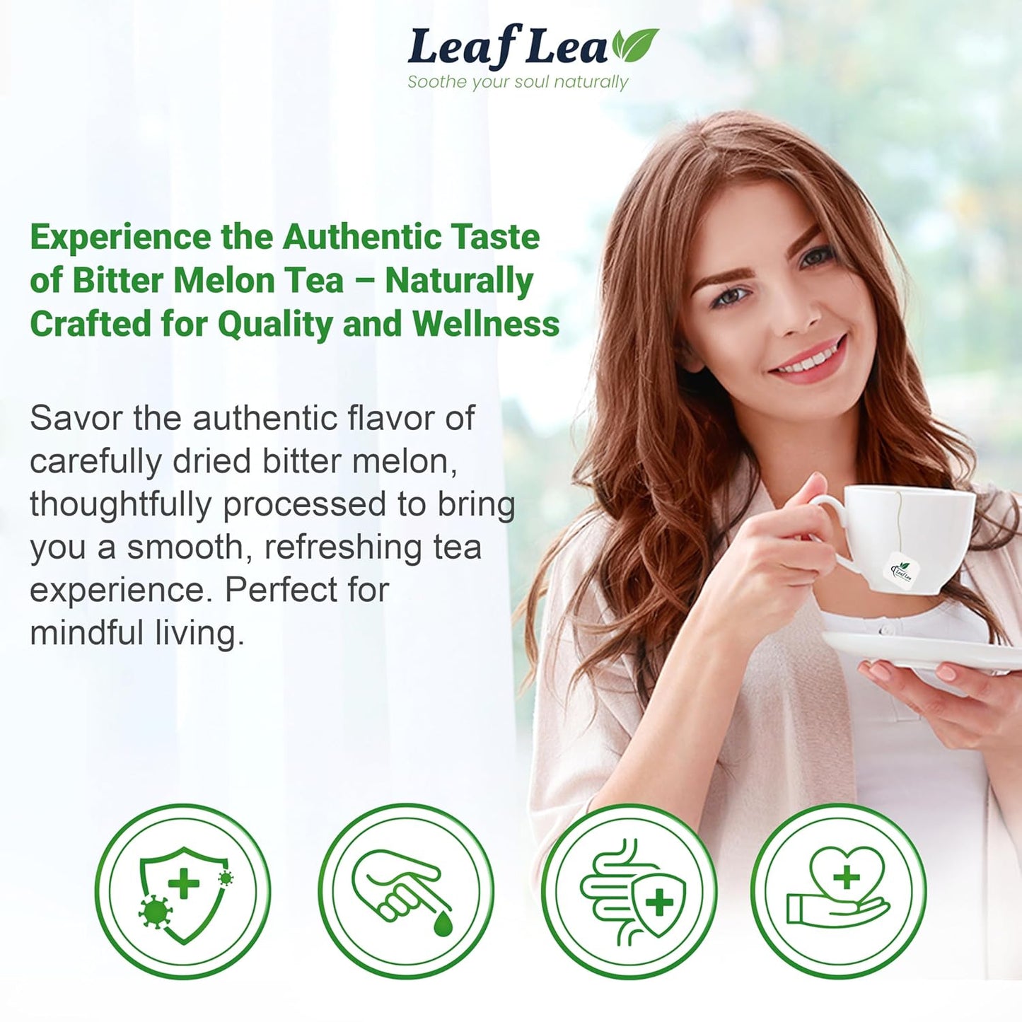 LeafLea 120 Bitter Melon Tea Bags, 100% Pure Bitter Melon Fruit. Supports Wellness and Digestion | Caffeine-Free, Sugar-Free, Vegan, Pack of 3