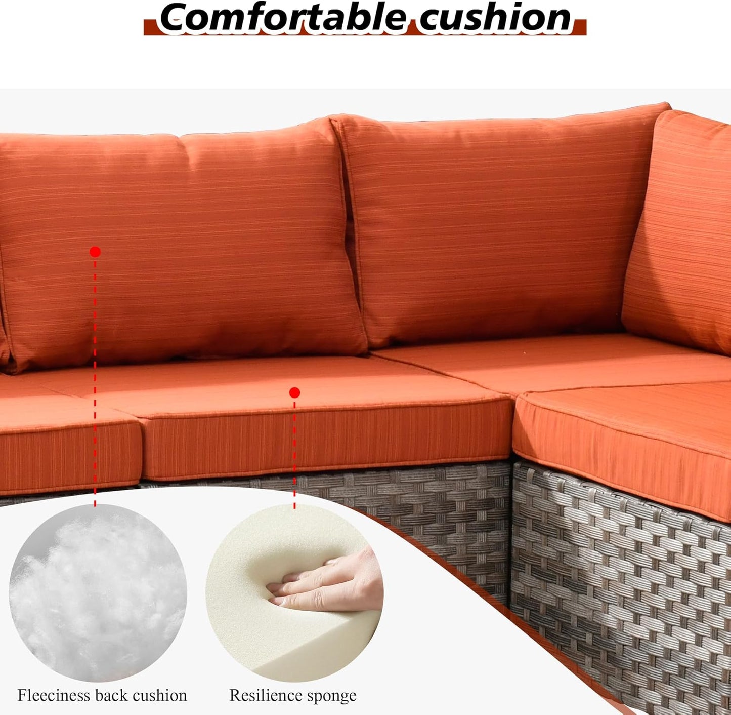 HOOOWOOO 12 Piece Modular Patio Outdoor Sectional Furniture Sofa Set,Wicker Conversation Set,Out Door Couch Set with Wide Arm for Outside All Weather(Orange Red)