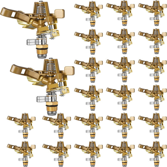 Ferraycle 24 Pieces 1/2 Inch Brass Impact Sprinkler Head with Nozzles Heavy Duty Adjustable 0-360 Degrees Impulse Sprinkler Head Lawn Watering for Yard Irrigation