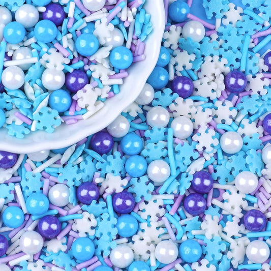 Snowflake Sprinkles for Cake Decorating, Jimmies & Pearl Sugar Mix for Cupcakes, Cookies, Ice Cream & Holiday Desserts, Birthday Party Supllies